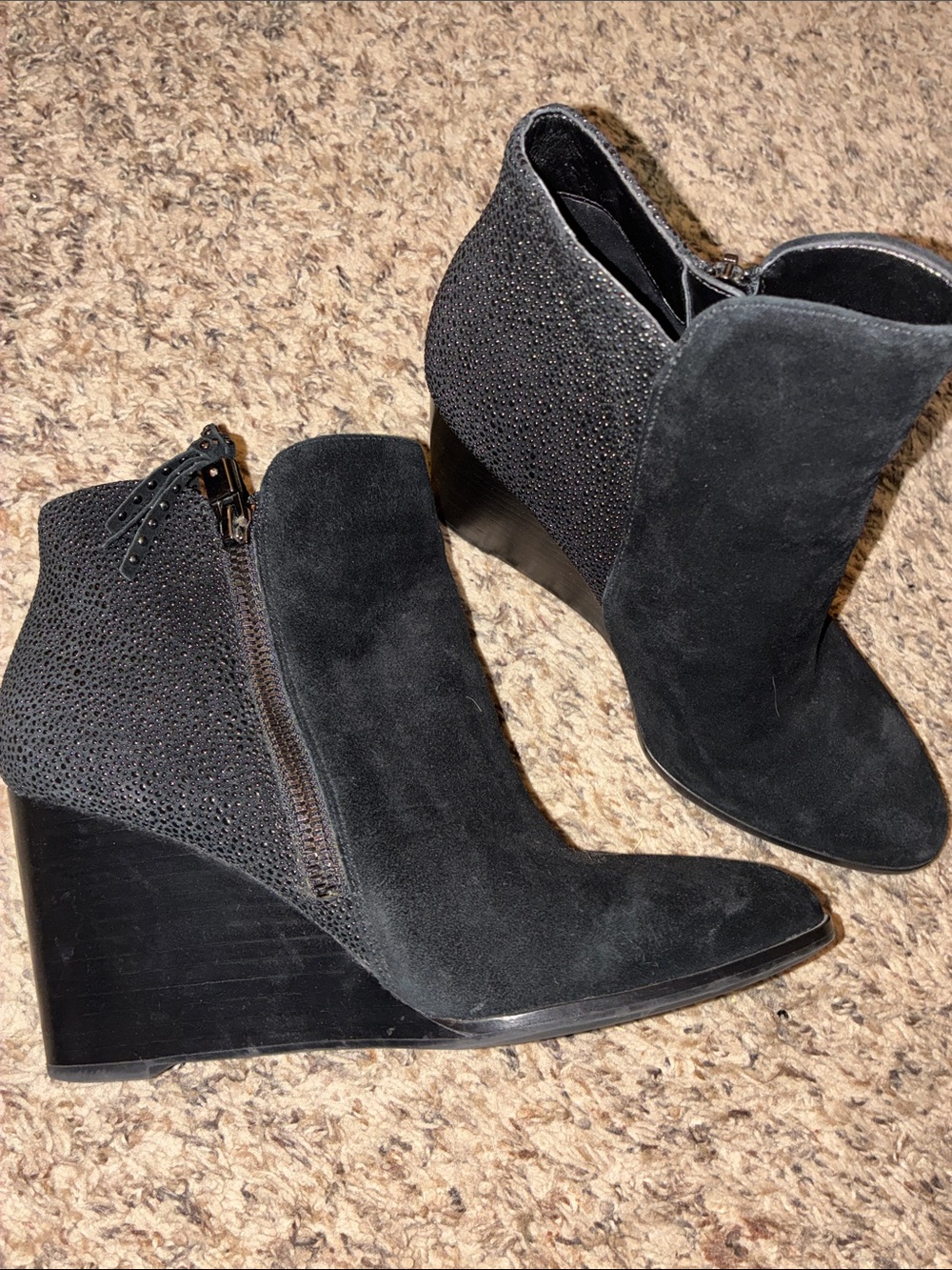 Karl Lagerfeld Black Suede Ankle‎ Booties with Tassel Zip